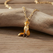 Fable England enamel fox short necklace presented in its matchbox gift packaging