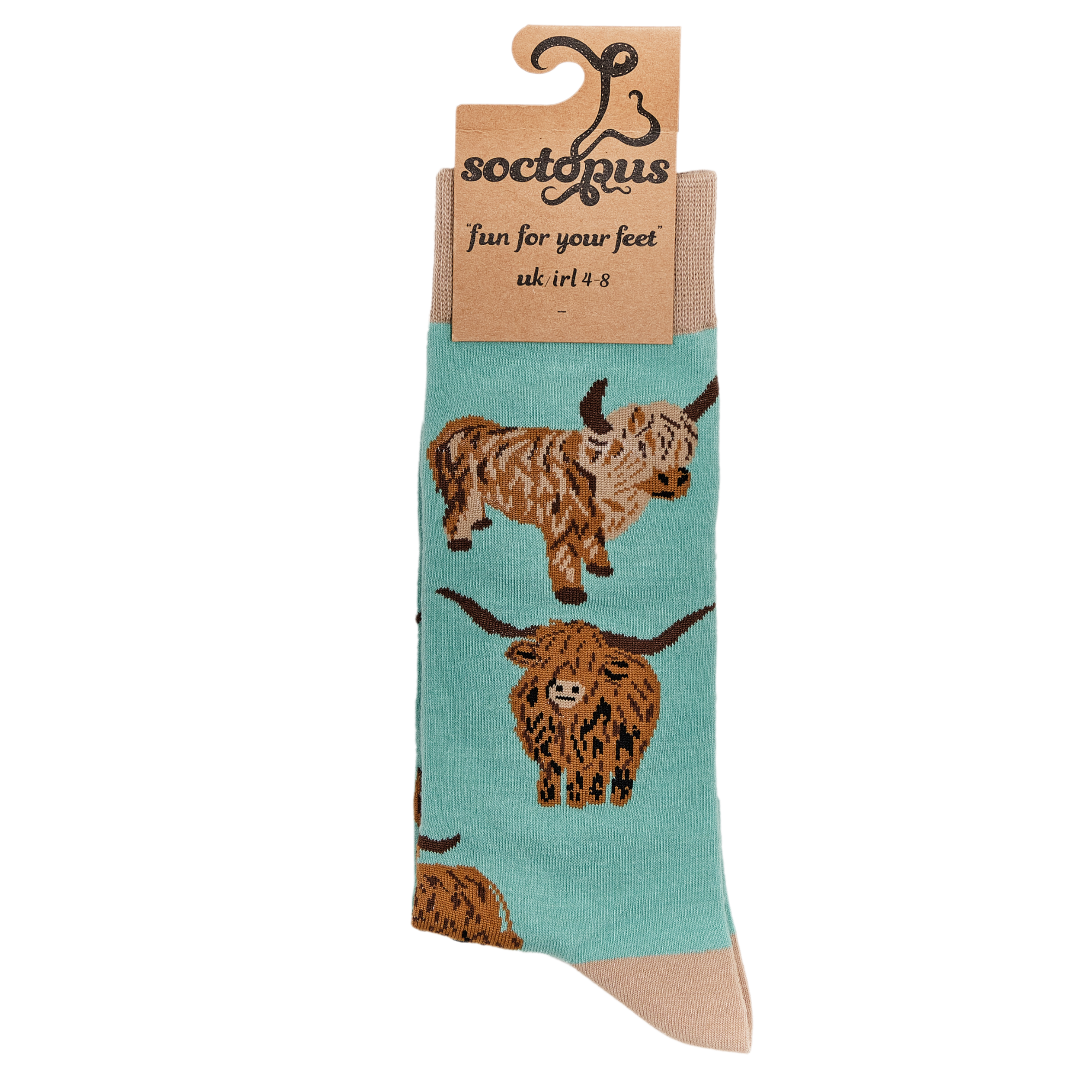 Highland Cow Socks - Och Aye the Moo! (Light Green)