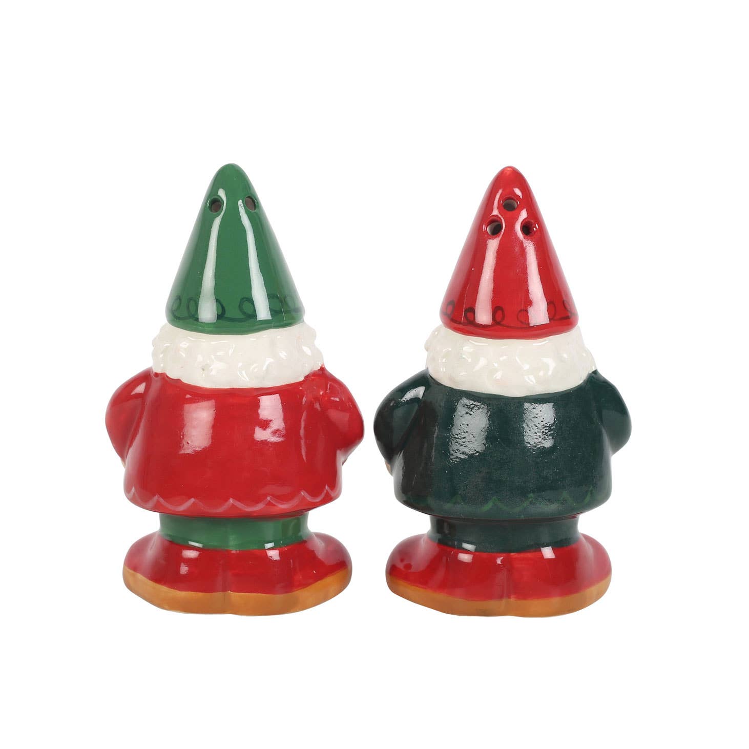 Back view of cute ceramic gnome condiment shakers