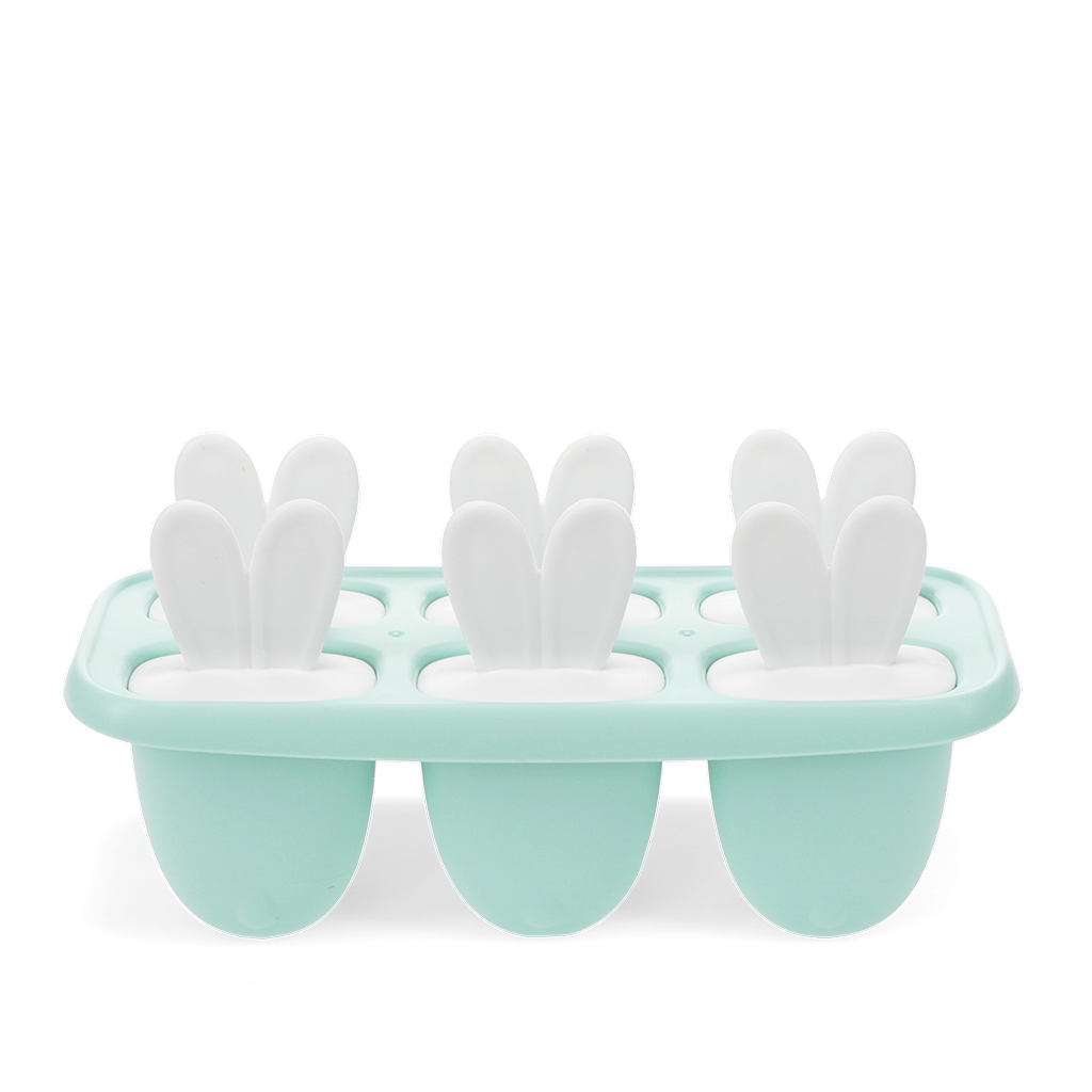 Teal bunny-ear ice lolly mould, side view.