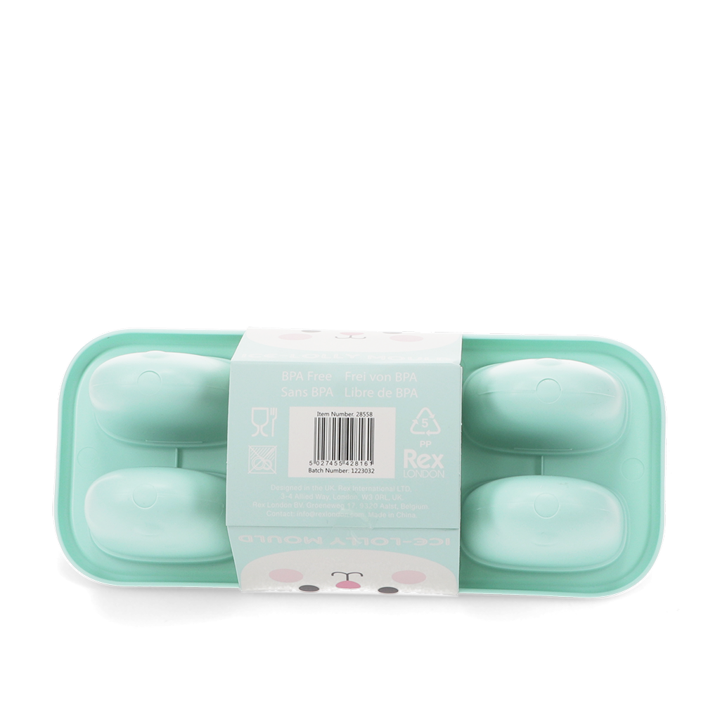 Teal bunny-ear ice lolly mould showing lolly compartments.