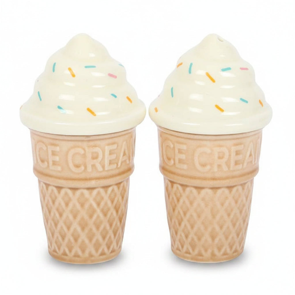 Detail view of realistic ice cream cone ceramic shakers