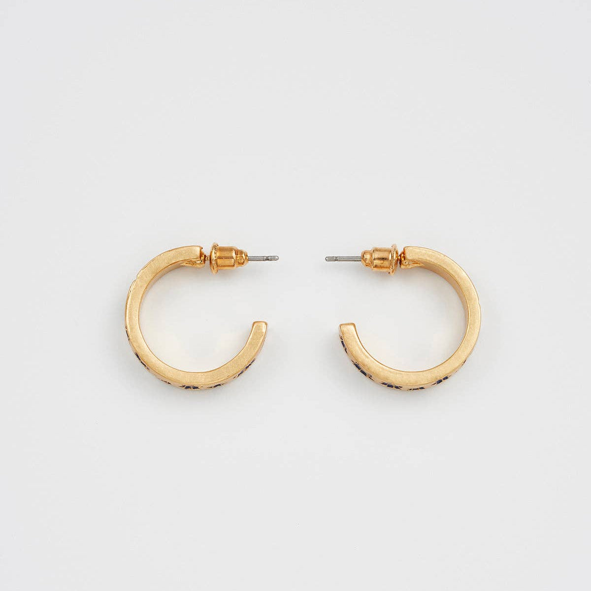 Nightshade hoop earrings showing plain gold inner band and butterfly backs