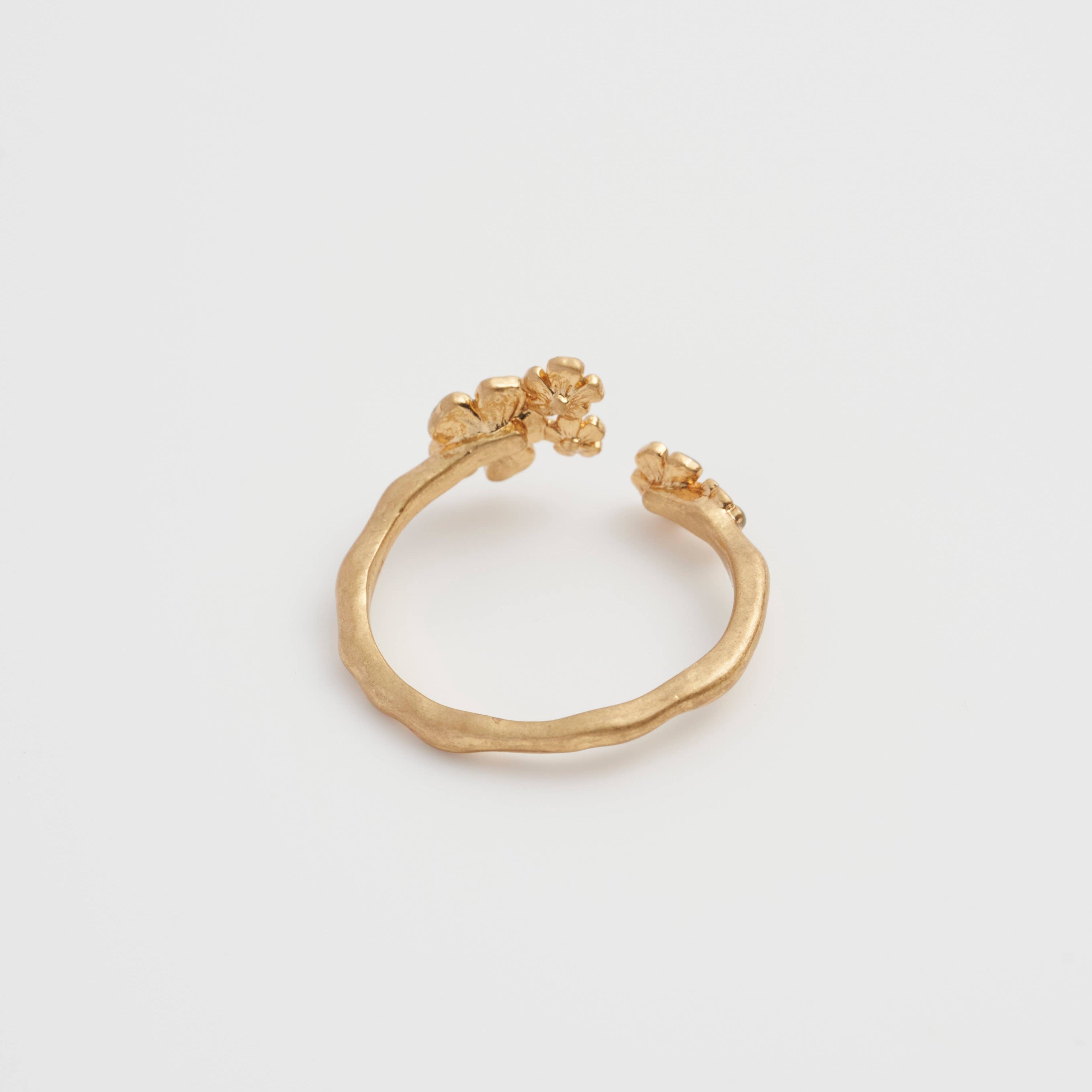 Forget-Me-Not ring close-up showing blue enamel flower cluster on white background