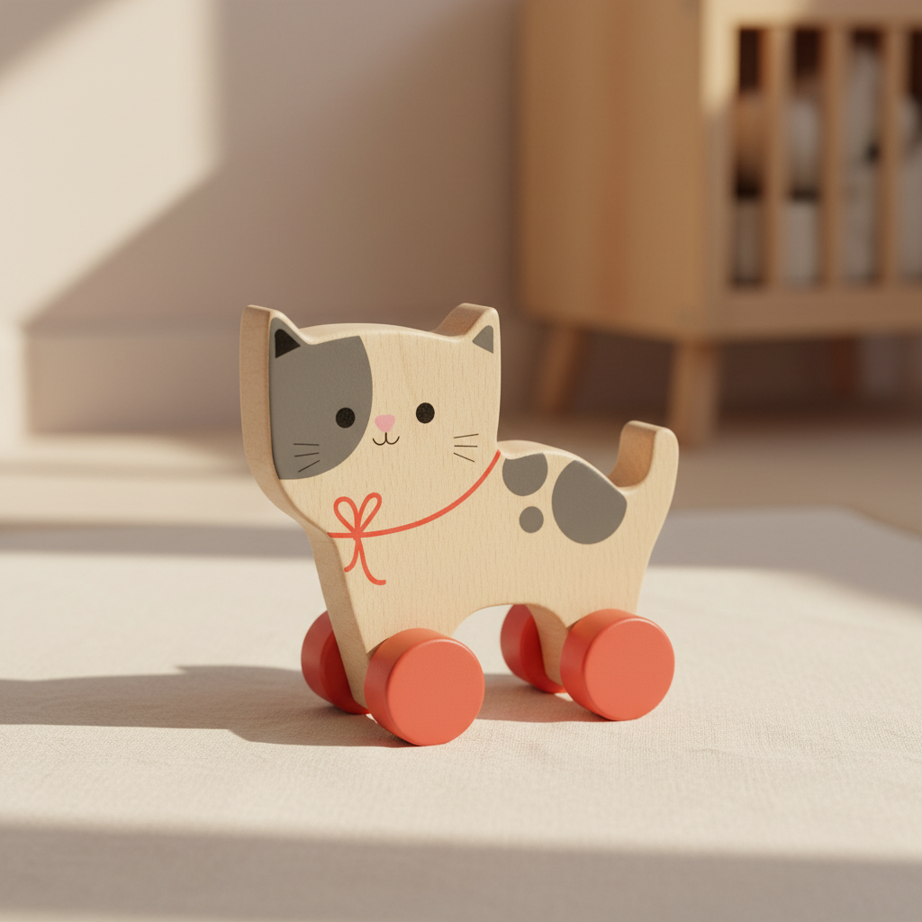 Wooden Push Along Toy - Cat