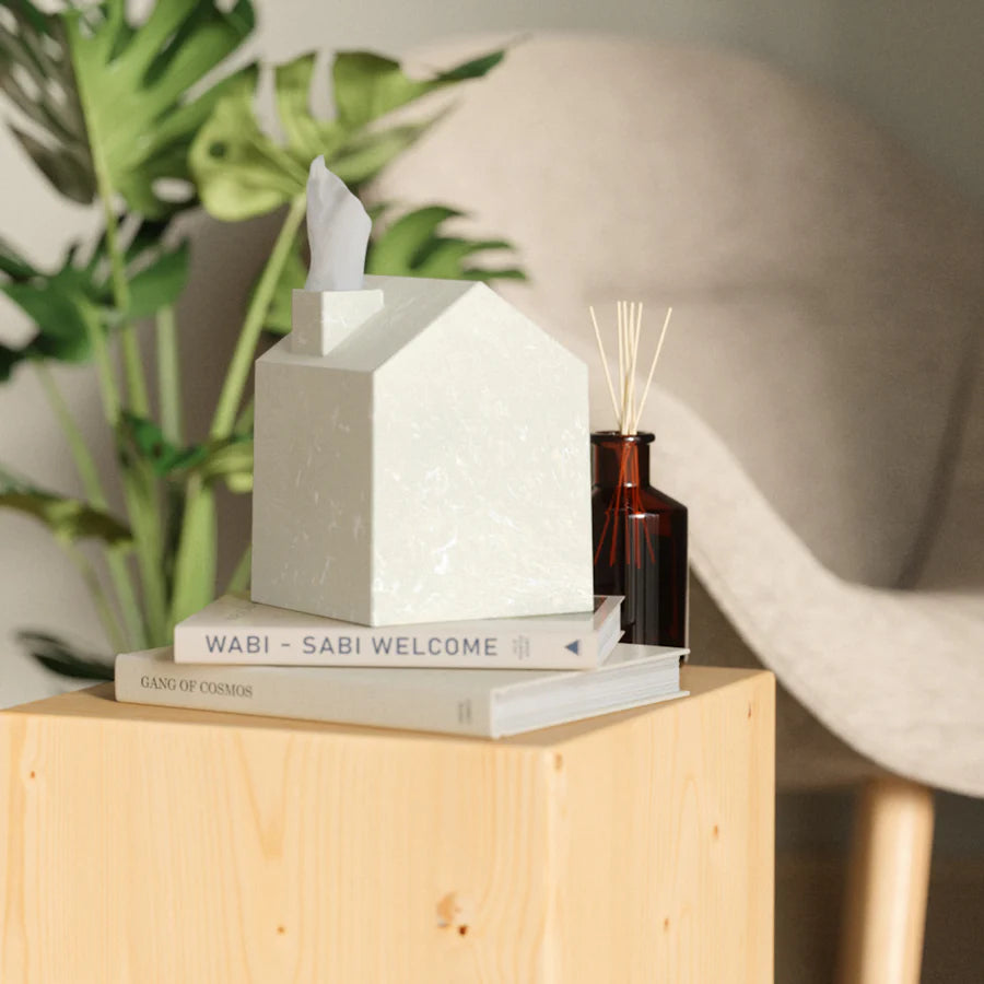 Umbra Casa Ocean tissue cover ocean sand on shelf with reed diffuser