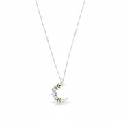 Nightshade Moon silver necklace with crescent pendant on chain, full view