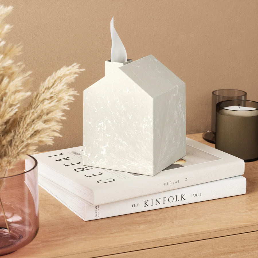 Casa Ocean tissue cover sand on books with pampas grass bedroom setting