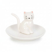 Front view of white cat face ceramic trinket dish