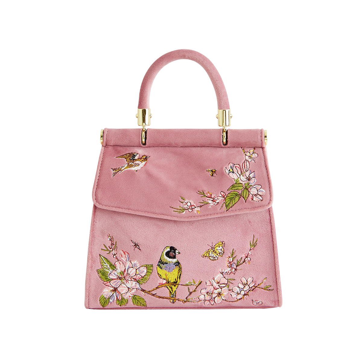 Morning Song Bird pink mini tote front view on grey background