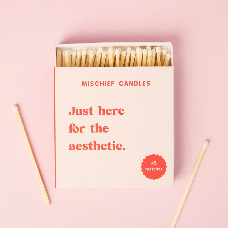 Mischief Candles large matchbox printed with Just Here For the Aesthetic