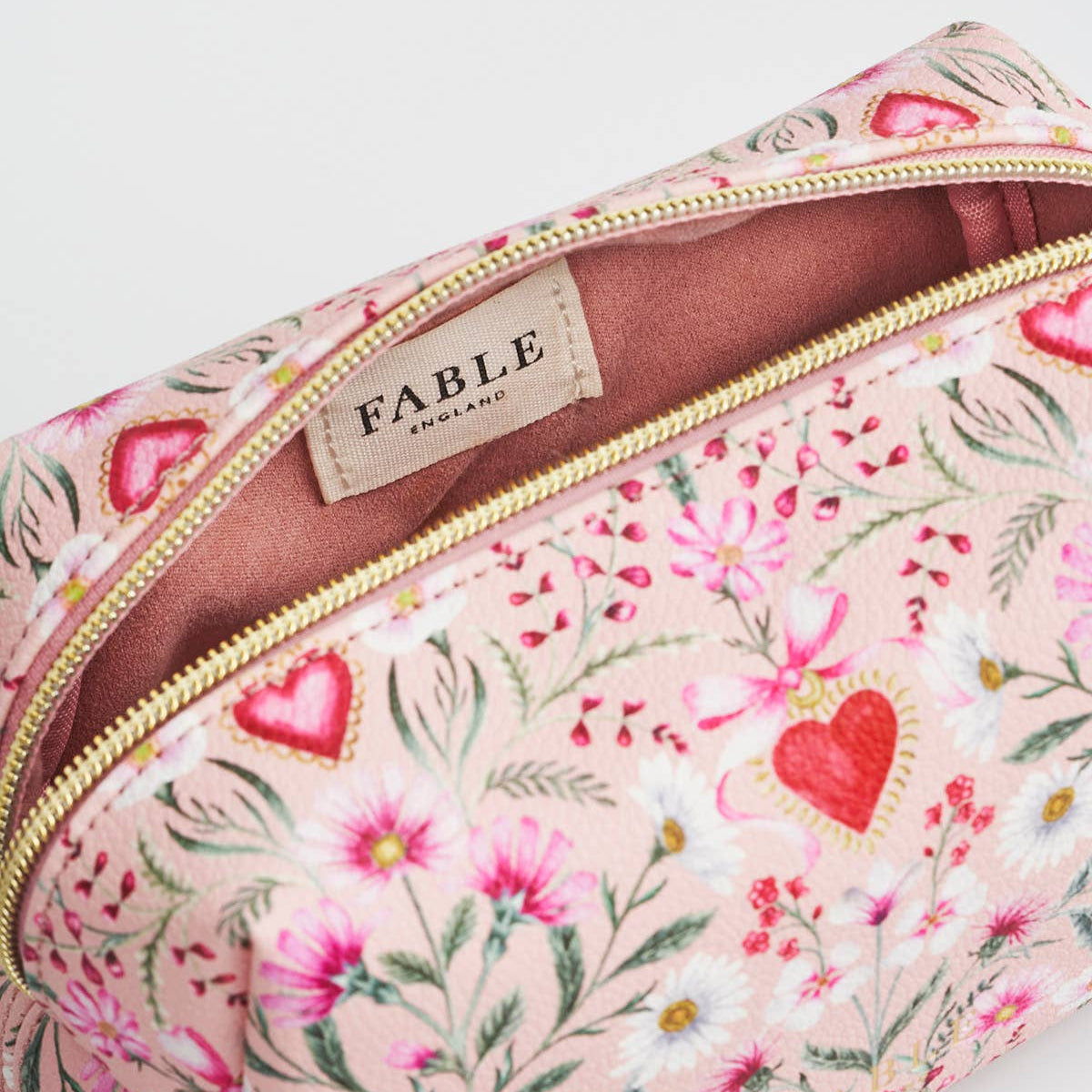 Back of the pink floral cosmetic pouch