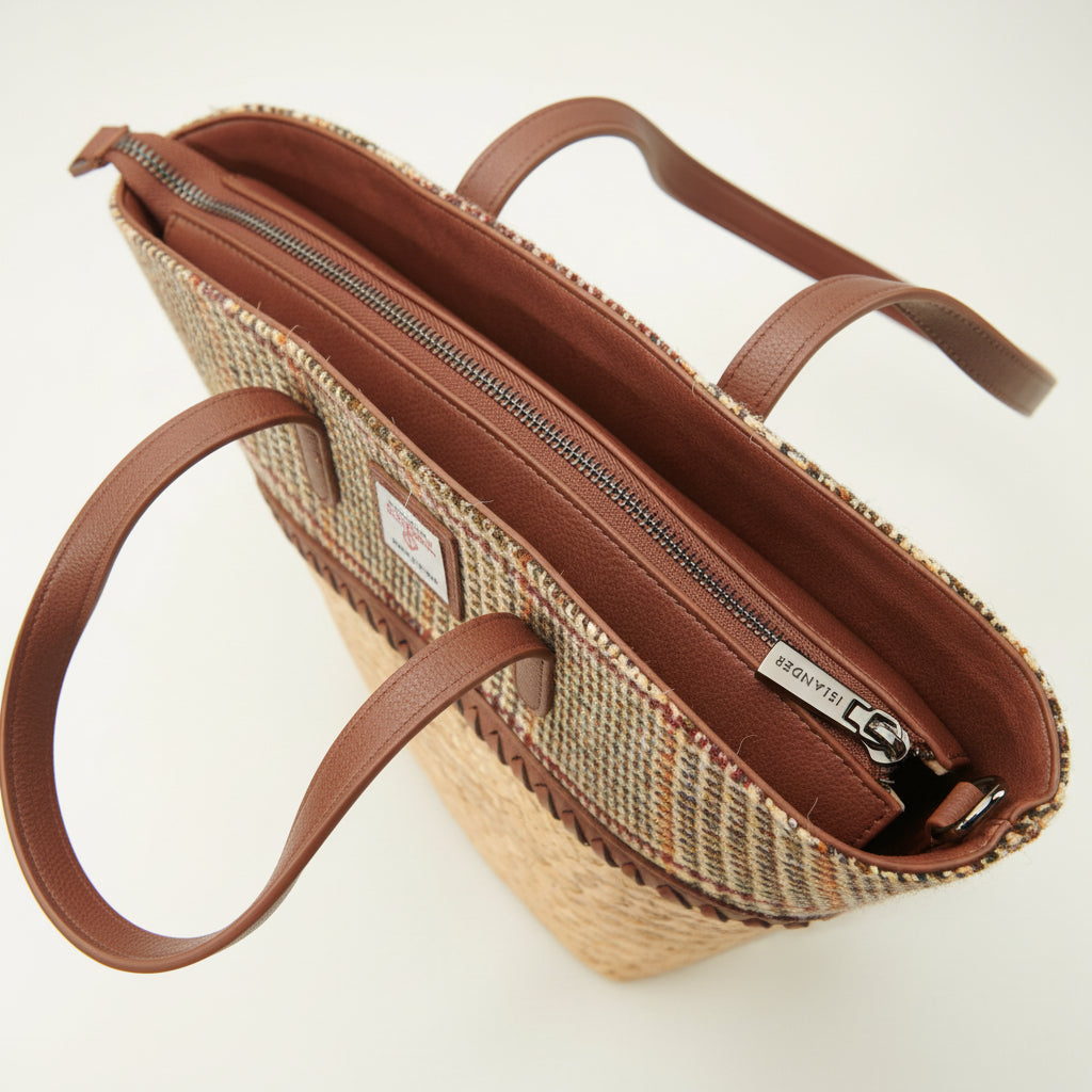 Inside the basket bag showing the lined interior and zip closure