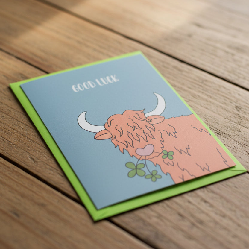 Highland Cow Good Luck Card