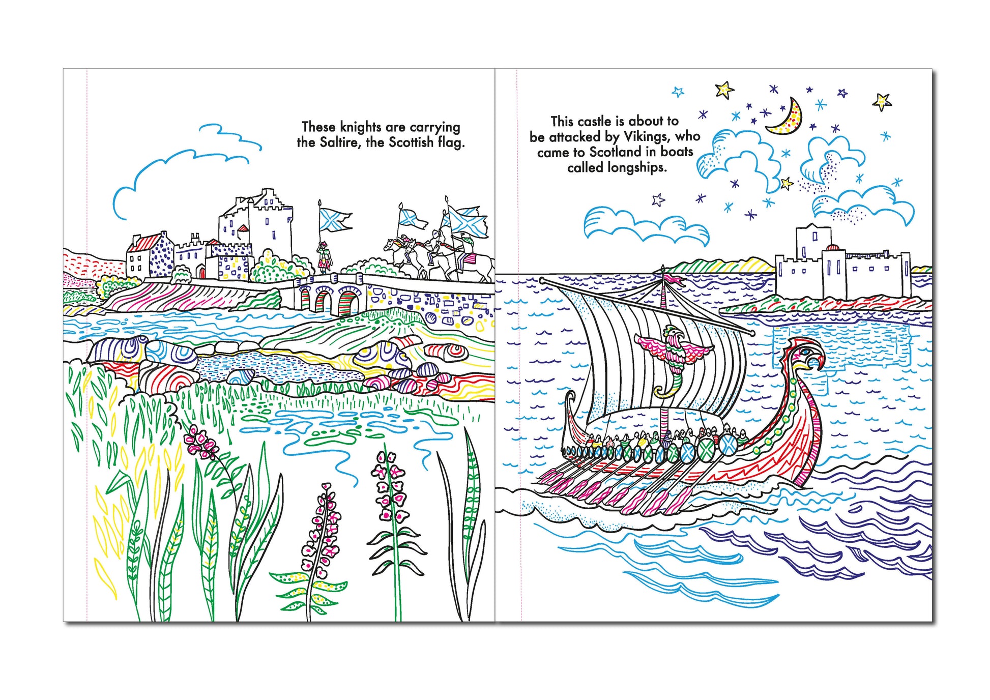 Scottish Castles Magic Painting Book inside pages with water reveal castle