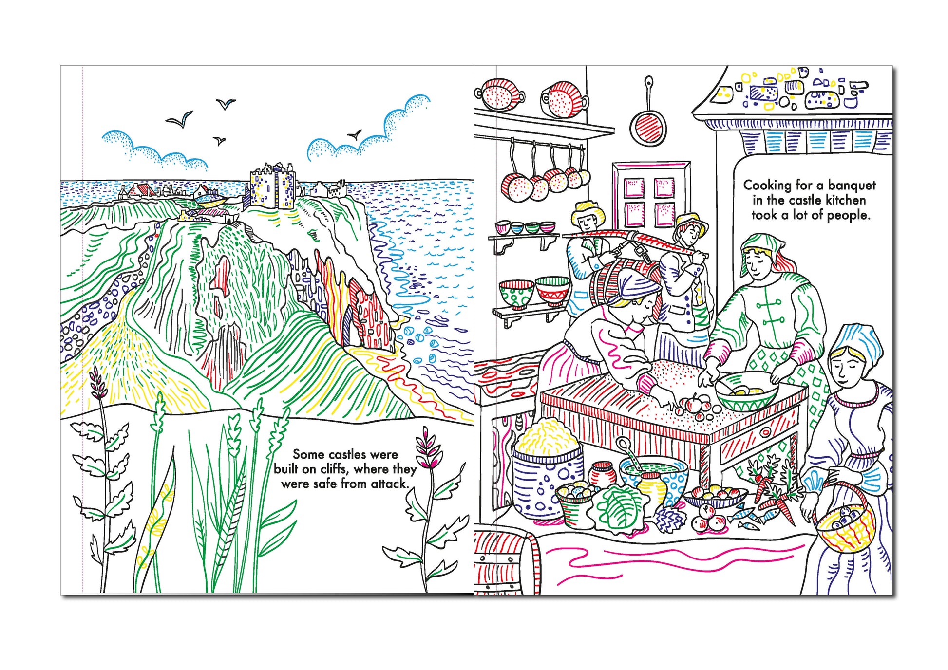 Scottish Castles Magic Painting Book spread of Scottish landmark to colour