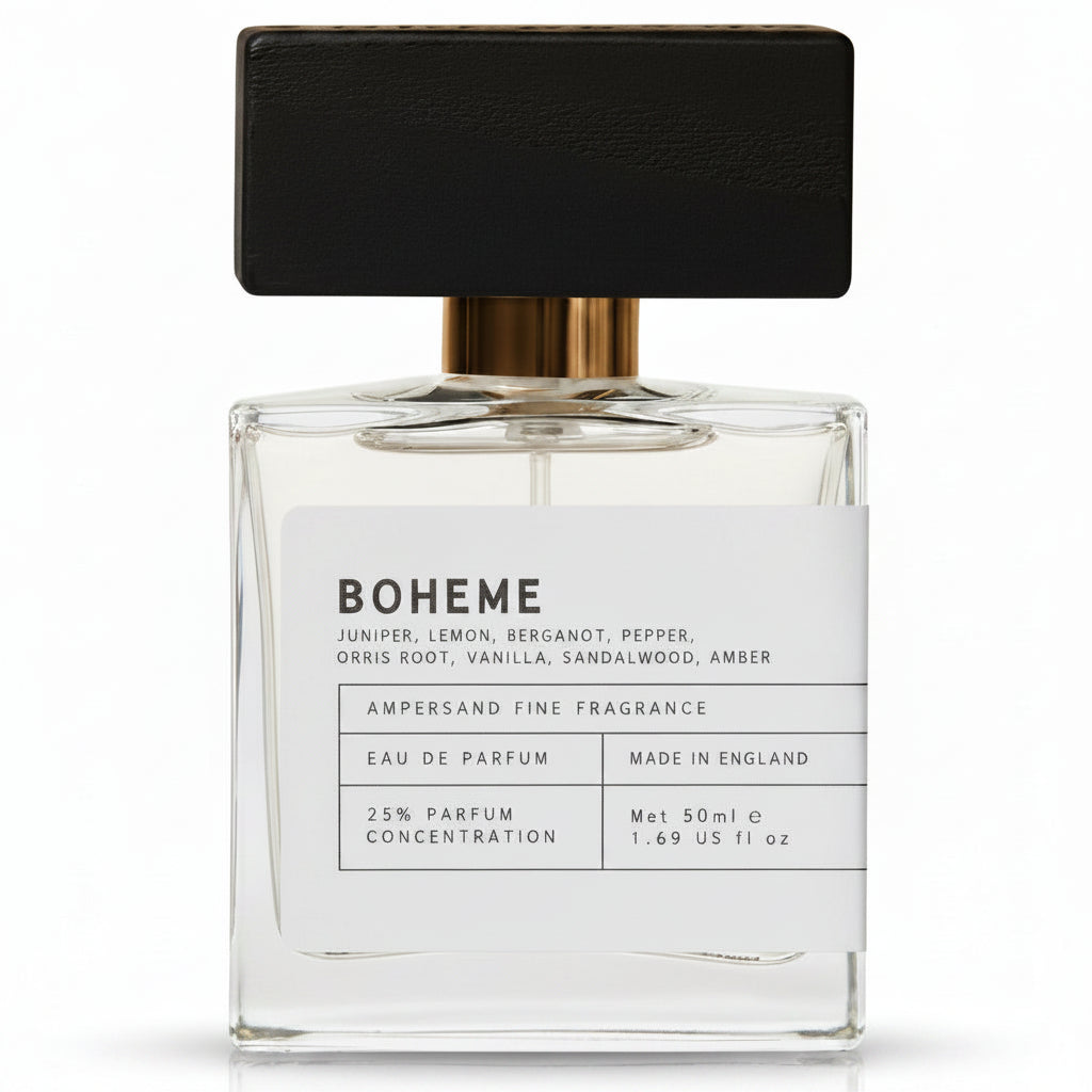 Ampersand Boheme eau de parfum bottle on light grey background