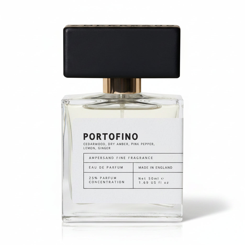 Ampersand Portofino eau de parfum bottle on light grey background