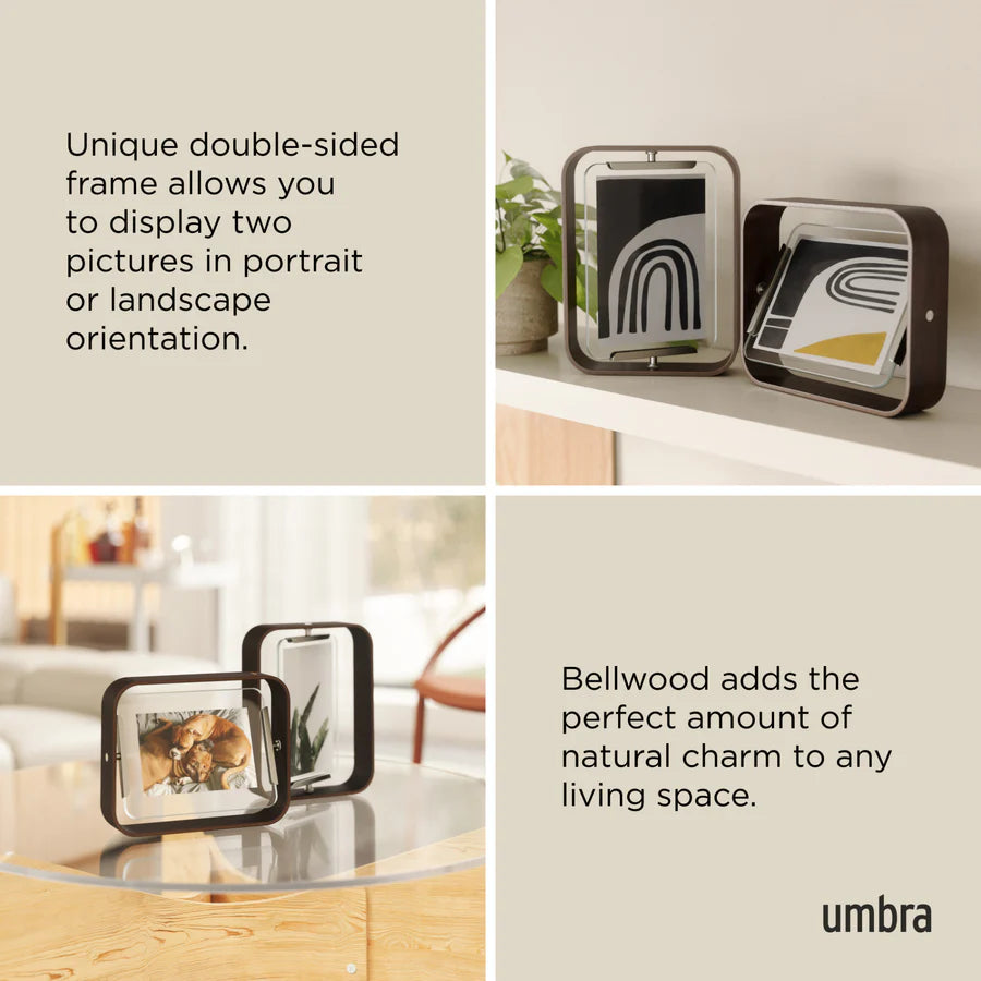 Bellwood aged walnut frame lifestyle setting on styled shelf display
