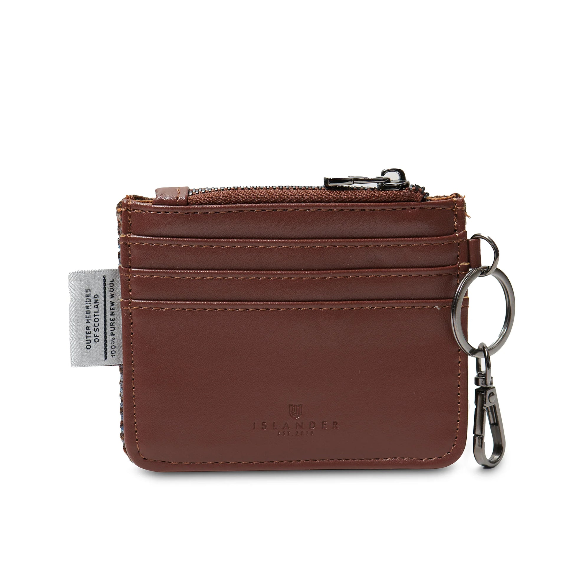 Brown back of harris tweed zip wallet.
