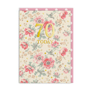 Cream Cath Kidston card with pink anemones and gold foil 70 Today