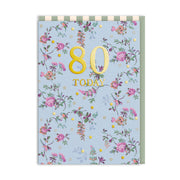 Powder blue Cath Kidston card with trailing roses and gold foil 80 Today