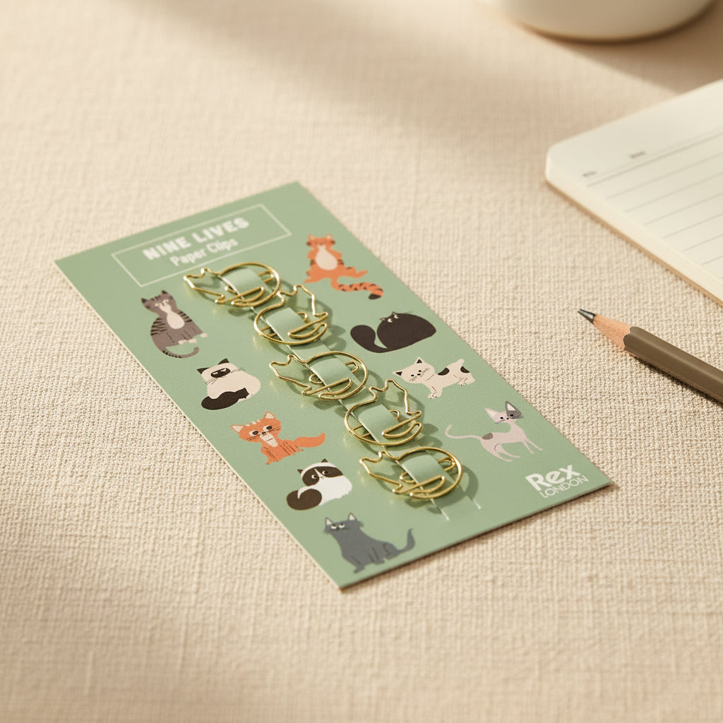 Front packaging of Nine Lives Cat Paper Clips set of 5.