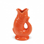 Orange ceramic fish vase with glossy glaze and open mouth design, 17cm tall.