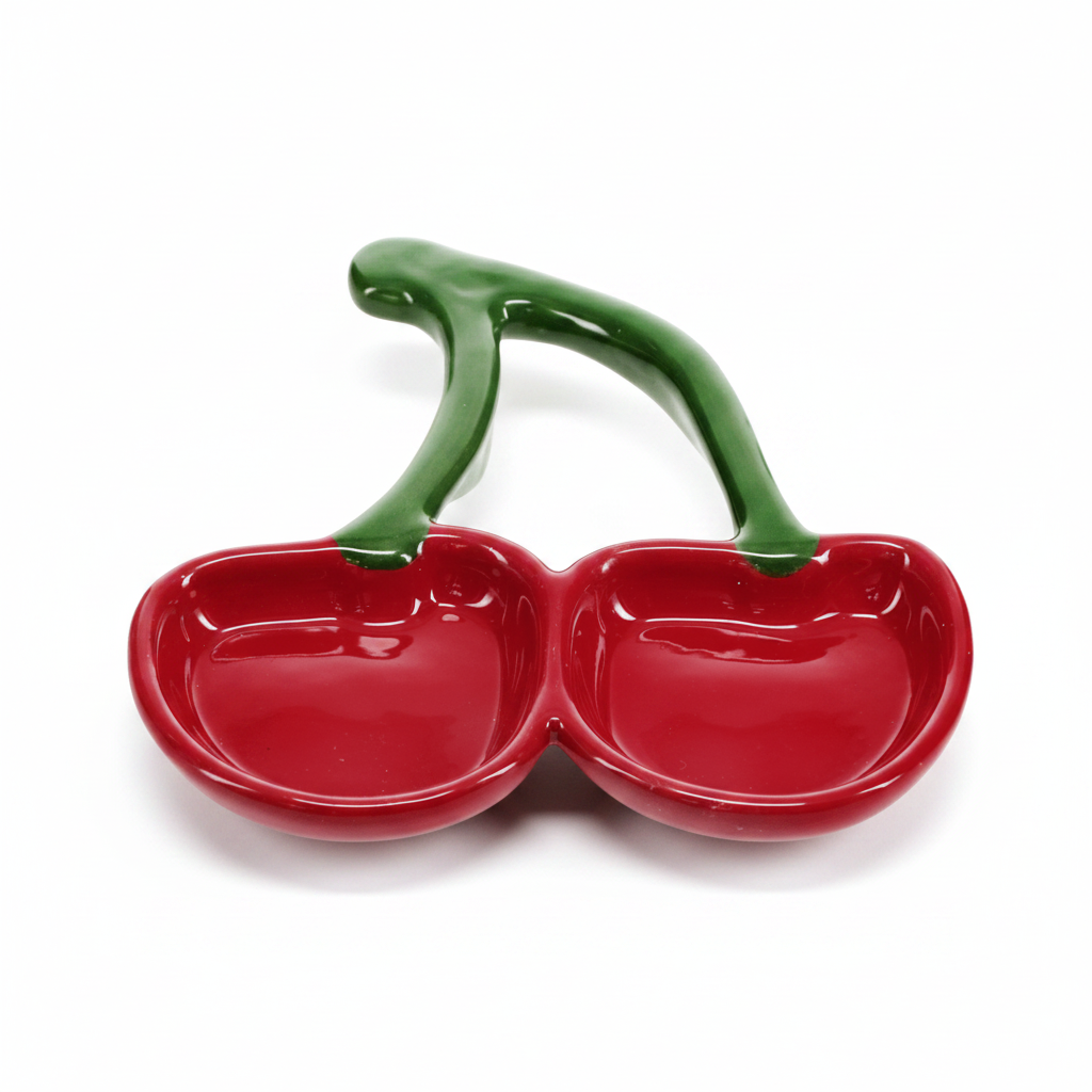 Cherry ceramic trinket dish front view on white background