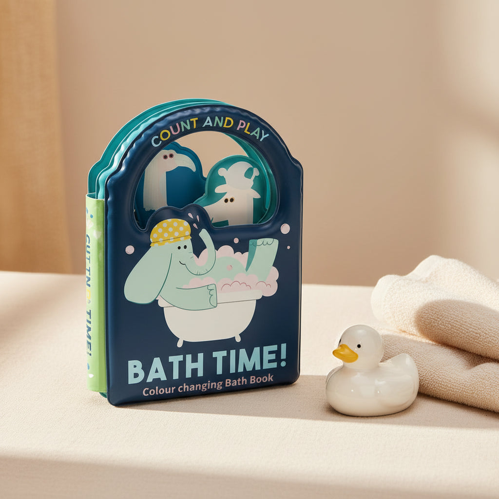 Side view of Colour Changing Bath Book showing multiple colourful waterproof pages.