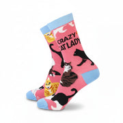 Pair of Women’s Crazy Cat Lady Bamboo Socks featuring a playful cat-themed design in bright colours.