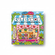 Cute Shop colouring book cover artwork with bakery and bear illustration
