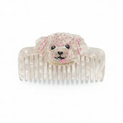 Product shot of pearlescent comb with dog face design – Dog House Hair of the Dog Comb front view.