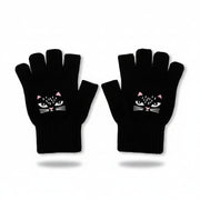 Studio image showing full view of fingerless gloves with ribbed cuffs.