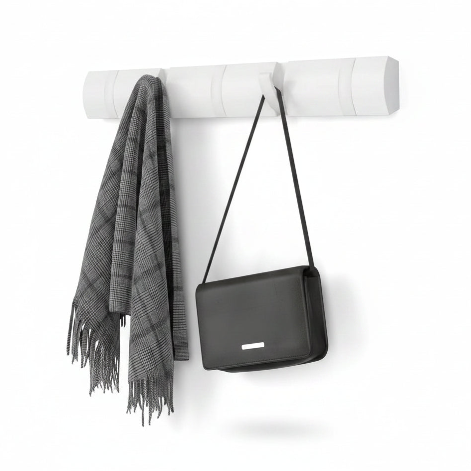 Umbra Flip 5 wall hook white close-up showing hooks flipped down