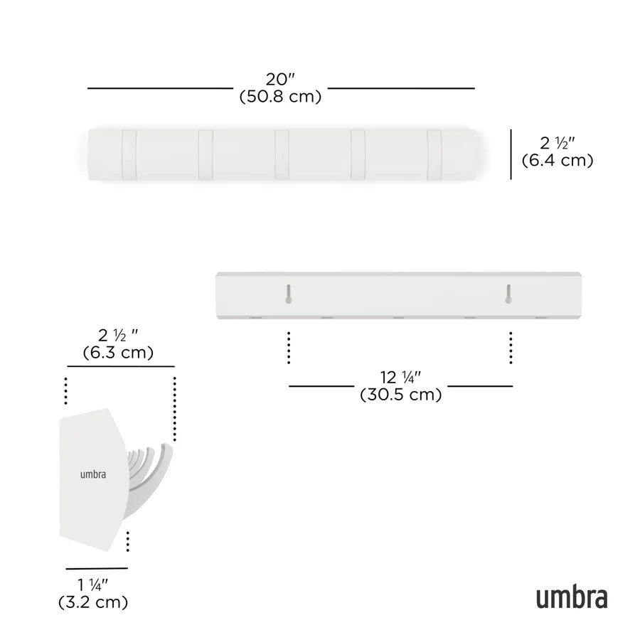 Flip 5 wall mounted hook white technical dimensions reference diagram