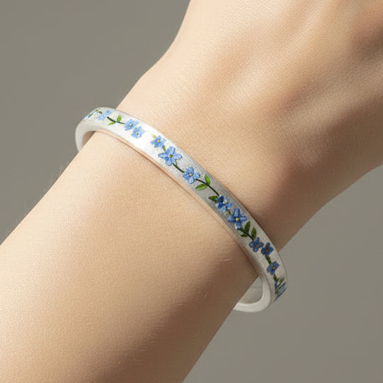 Forget Me Not Silver Solid Bangle