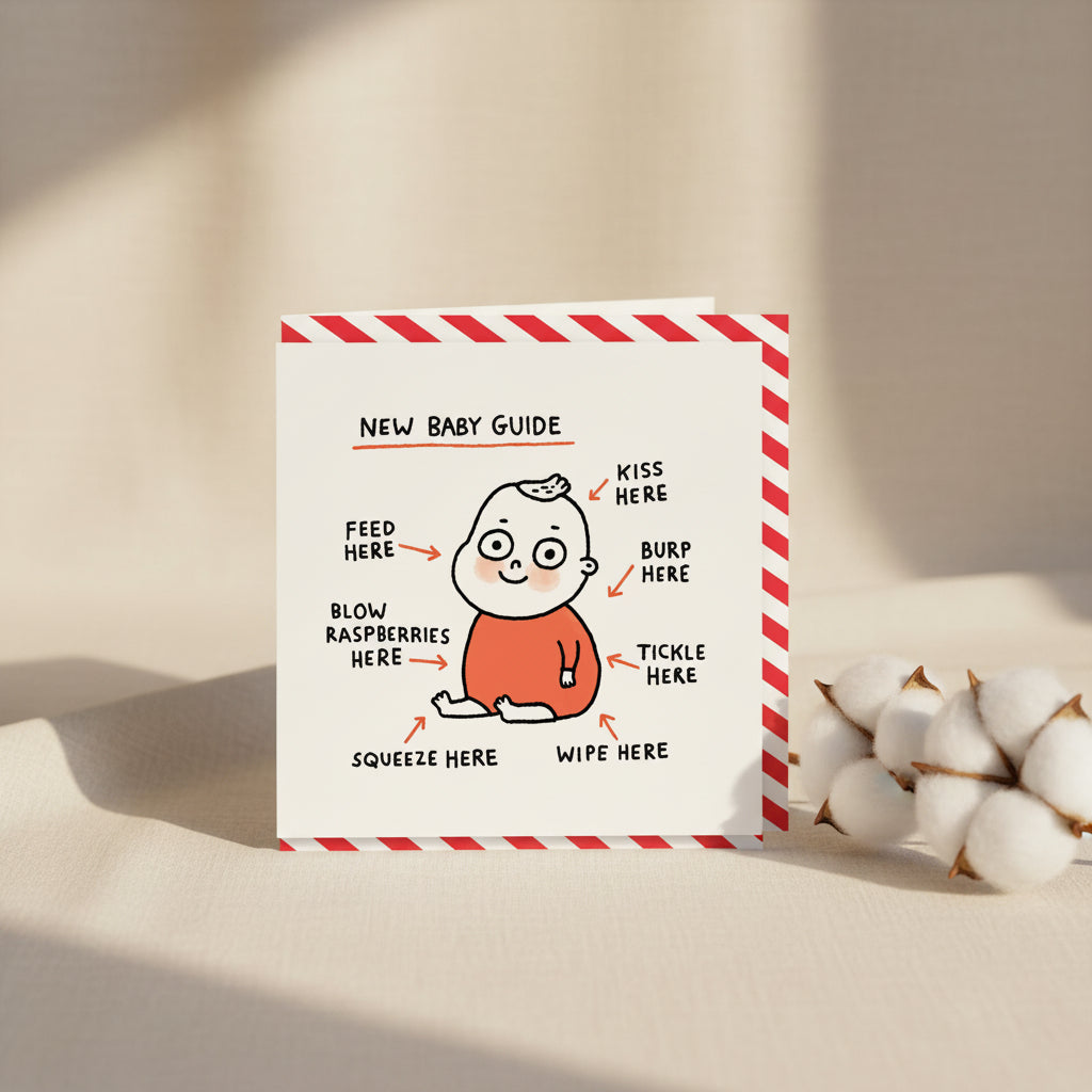 Cartoon illustration of a baby with labeled interactions on a white background