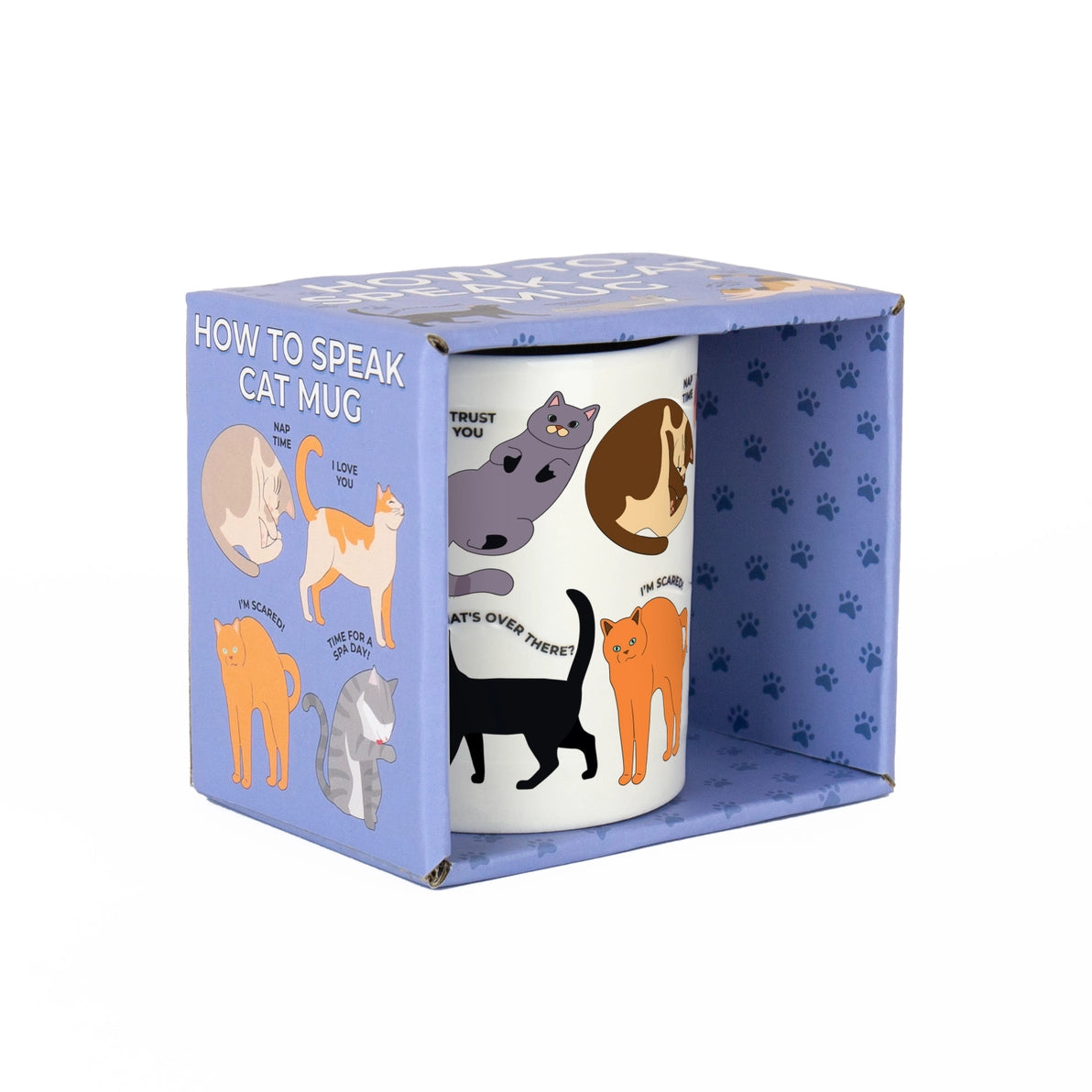 Funny ceramic How to Speak Cat Mug with cat body language designs.