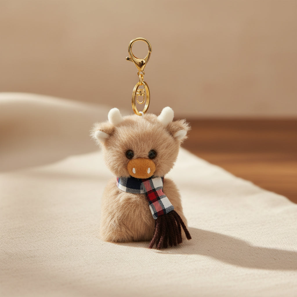 Plush bear keychain with a scarf on a white background