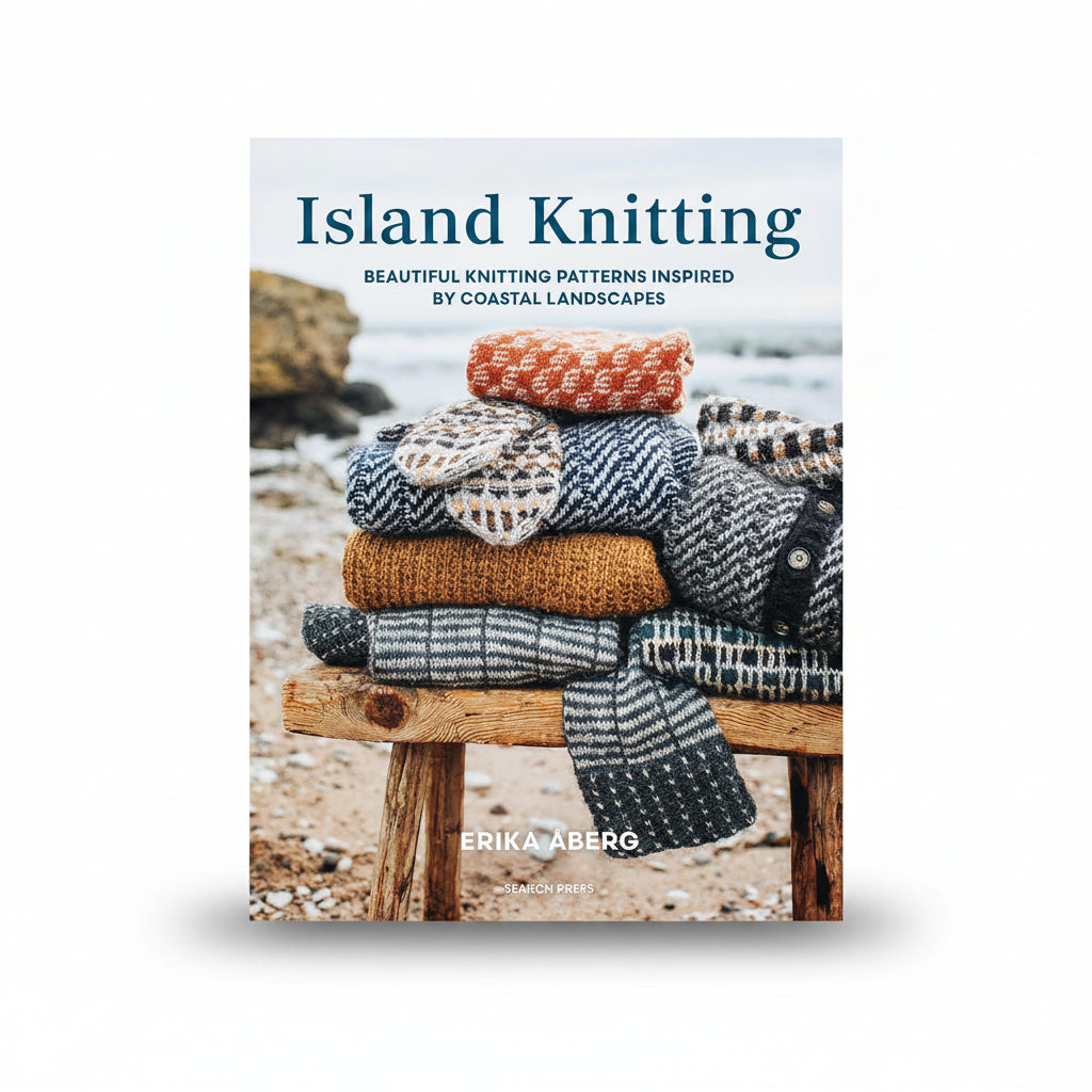 Island Knitting book showing interior pages with patterns and photography