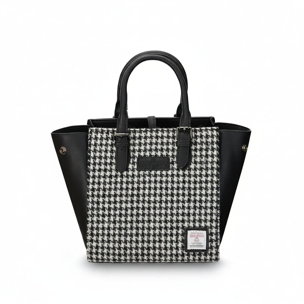 Medium Callie Tote in Black & White Dogtooth Harris Tweed