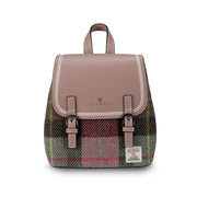 Pink-green tartan Mini Jura backpack front view on white background