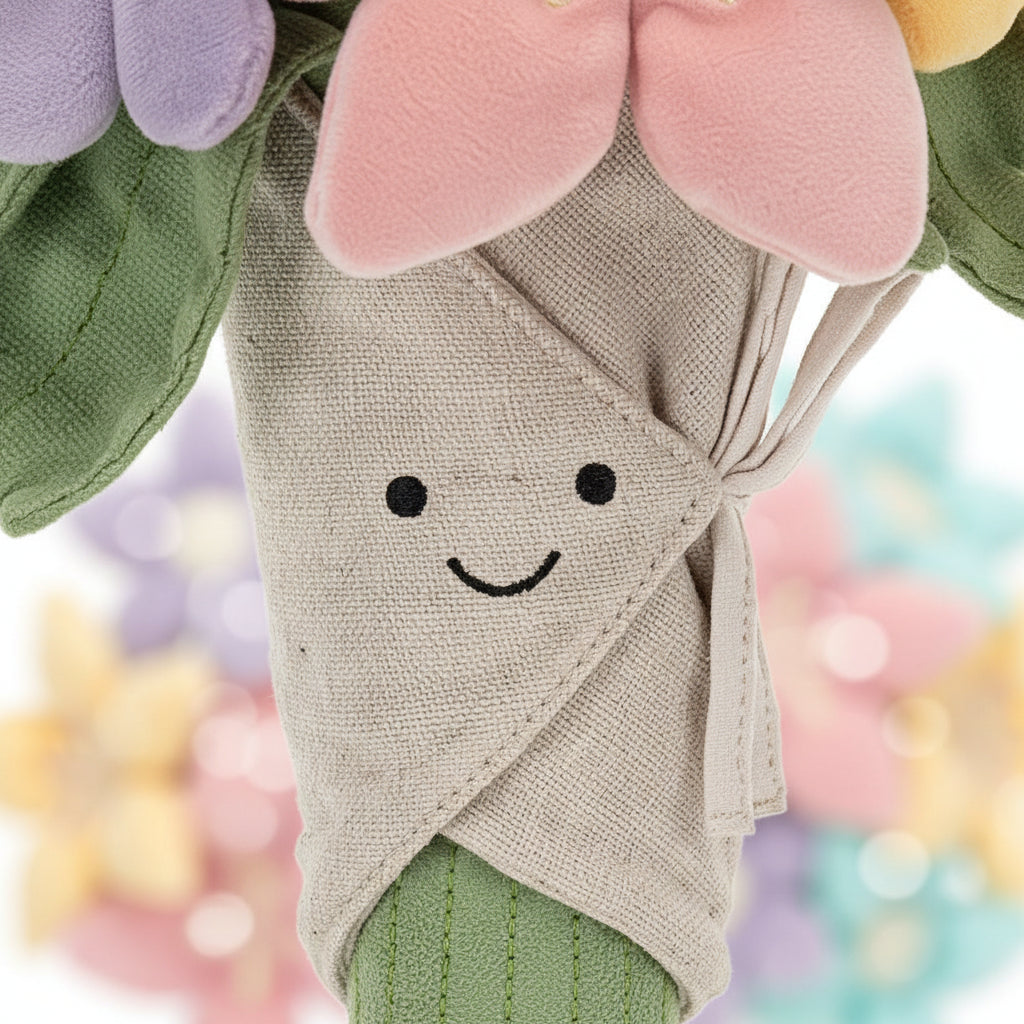 A cheerful Jellycat Bouquet, beaming with colorful blooms and ready to spread joy as the perfect gift.