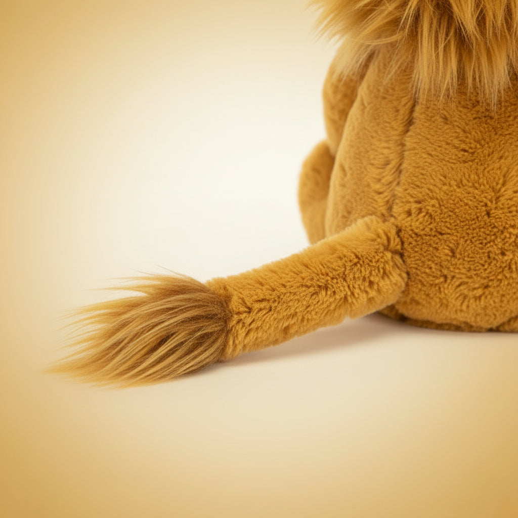Plush lion toy on a white background