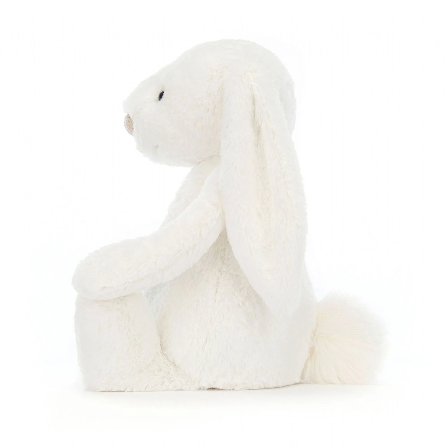 Jellycat Bashful Luxe Bunny Luna with soft white fur in a side position.