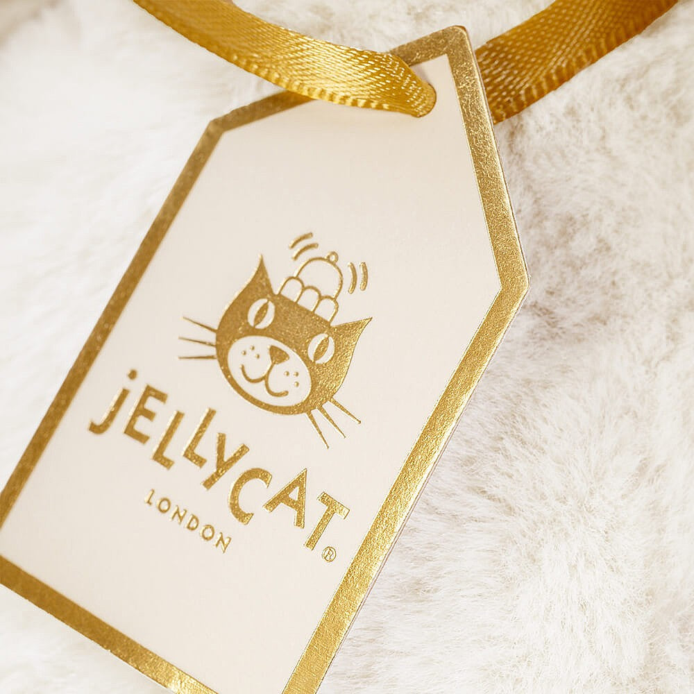 An image of Jellycats Luxe range golden tag.