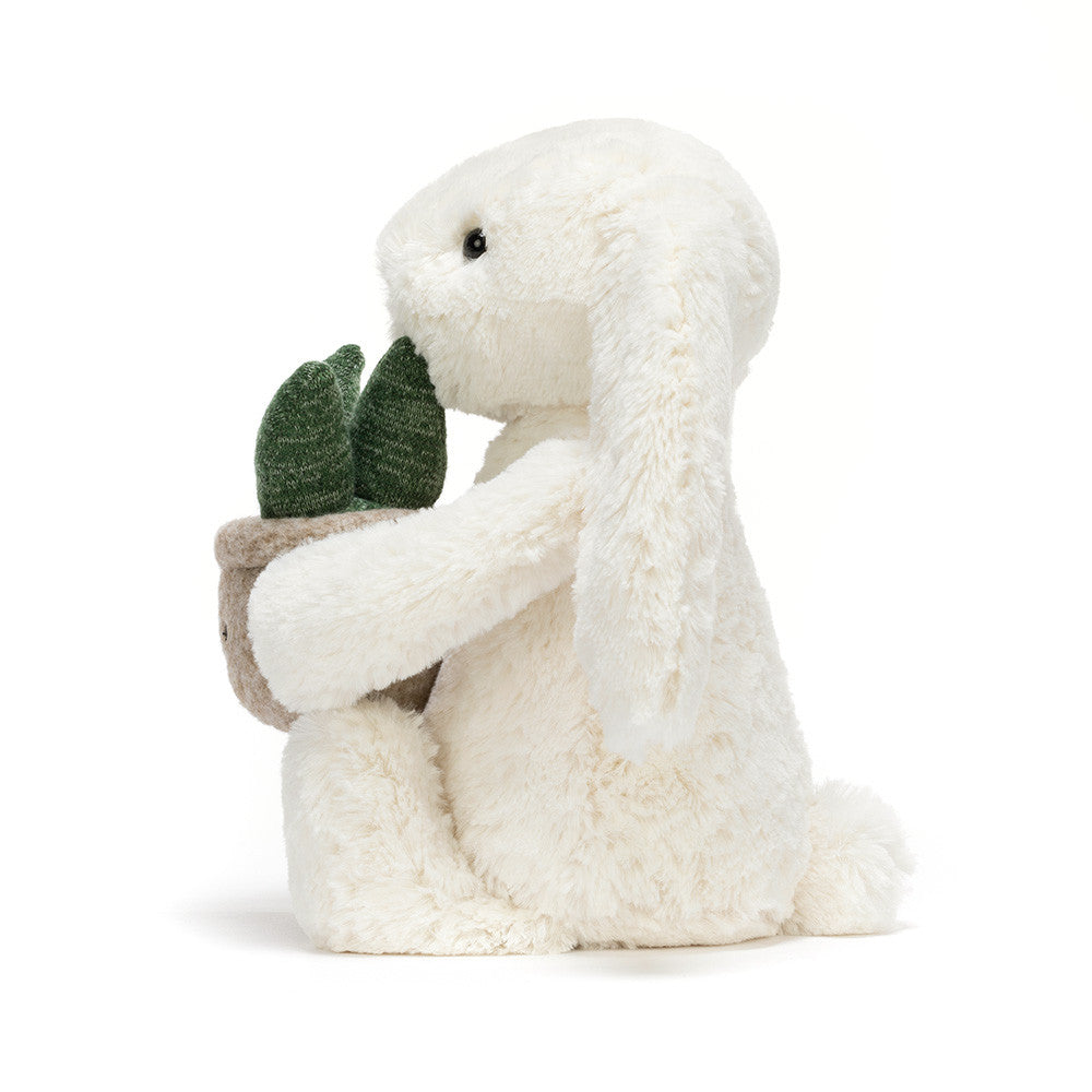 Jellycat Cream Bunny with Plant side view on white background