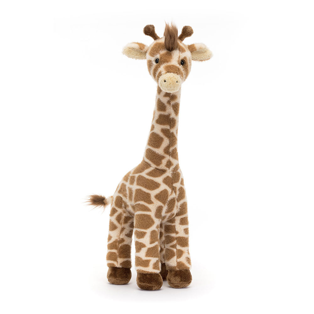 Jellycat Dara Giraffe plush toy standing tall with soft brown patches and fluffy mane.