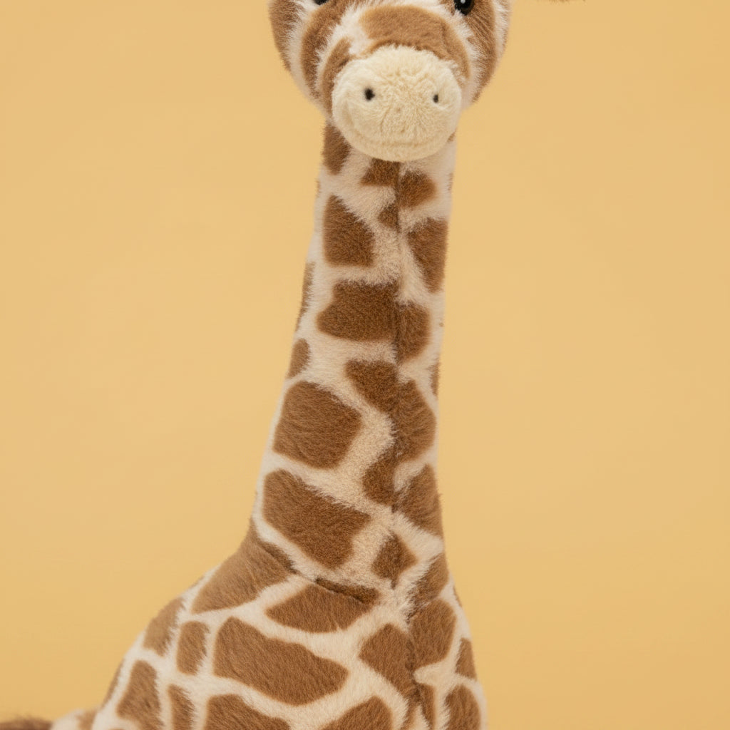 Plush giraffe toy on a white background